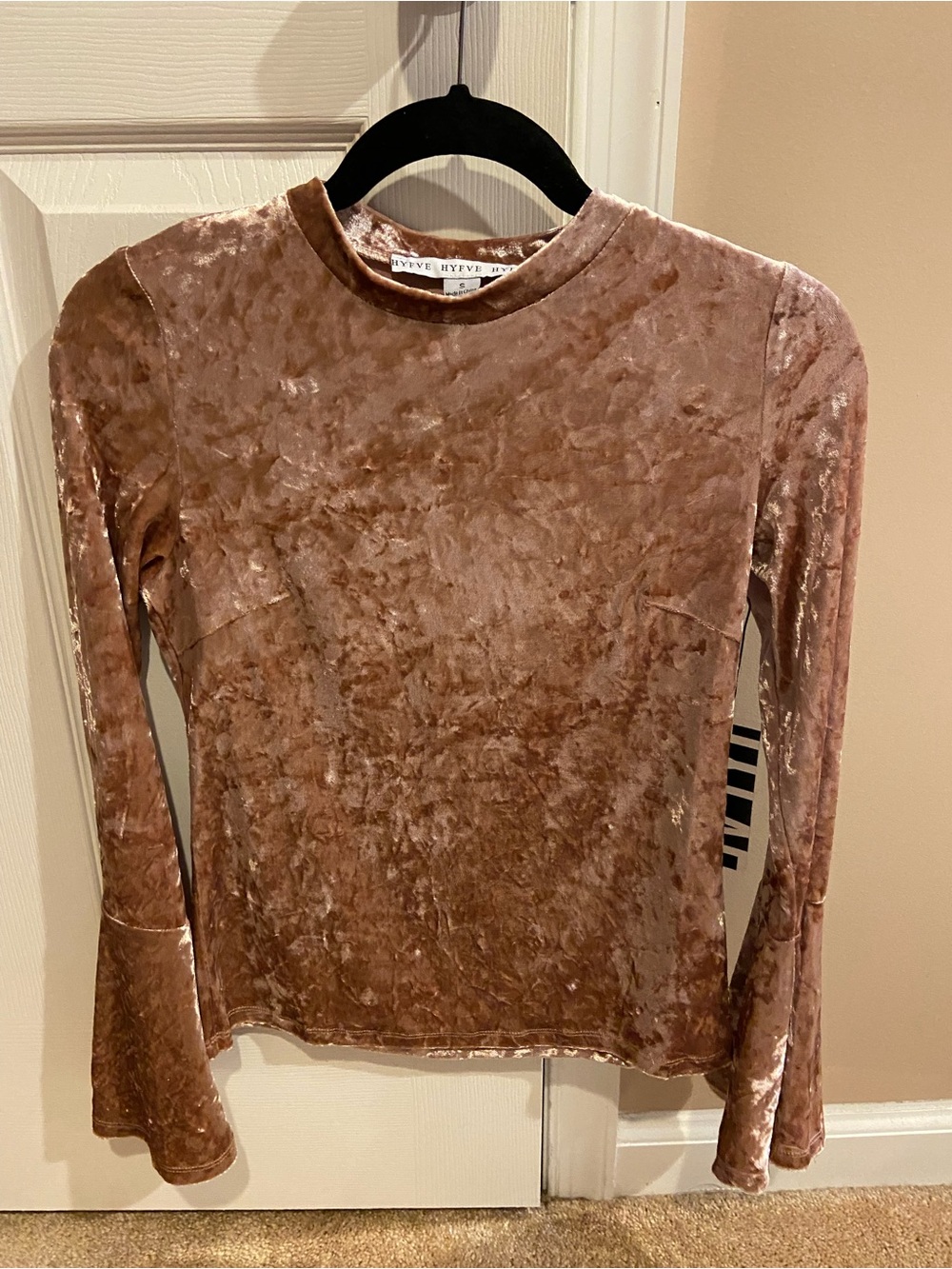 HYFVE Crushed Velvet Long Sleeve Top — Dusty Rose